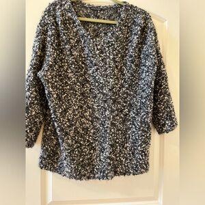 Eileen Fisher Black and White V - Neck Sweater. Wool/Moher. Boucle. Soft.